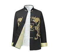Chino Estilo Tai Chi Camisa Kung Fu Tops Traje Tang Hombres Manga Larga Dragón Bordado Chaqueta Abrigo Ropa de Calle