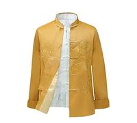 Chino Estilo Tai Chi Camisa Kung Fu Tops Traje Tang Hombres Manga Larga Dragón Bordado Chaqueta Abrigo Ropa de Calle