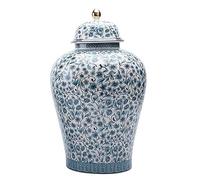 Chino Tarro De Jengibre Jarrón De Cerámica Retro Para Jengibre Con Tapa, Tarros Decorativos De Porcelana Azul Y Blanca, Tarro De Templo Con Tapas Tarro De Jengibre Asiático Para El Hogar(16.5*29cm)