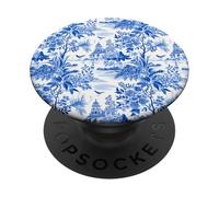 Chinoiserie Blue Toile Vintage Pagoda Grandmillennial PopSockets PopGrip Adhesivo