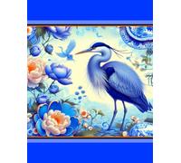 Chinoiserie Great Blue Heron Novelty Notebook - Blue Floral with Bow Design; Vibrant Blue Background: 8.5" X 11" 140 Pages Wide Ruled Paperback
