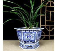 Chinoiserie Jingdezhen Maceta de Porcelana Azul y Blanca Pintada a Mano Nueva orquídea de Estilo Chino Cuatro Esquinas con Agujero Maceta de cerámica Adorno de Maceta Pa(Azul, blanco-rectángulo