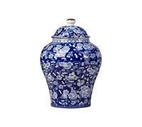 Chinoiserie Tarros de jengibre azul y blanco, de cerámica, estilo chino con tapa, 1300 ml/44 oz Lotus Design Ceramic Jar para té suelto, elegante decoración chinoiserie (estilo B)