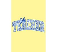 Chinoiserie Teacher Notebook - Blue Floral with Bow Design; Pale Yellow Background: 6" X 9" 140 Pages Wide Ruled Paperback