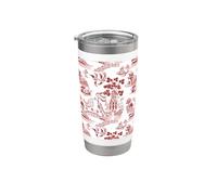 Chinoiserie Toile con patrón de sauce rojo Vaso térmico de acero inoxidable de doble pared