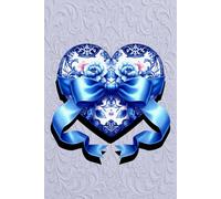 Chinoiserie Toile Heart with Satin Bow and Shadow Journal Notebook - Blue and Pink Floral Design; Damask Background: 6" X 9" 140 Pages Wide Ruled Paperback