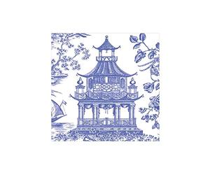 Chinoiserie Toile Pagoda Azul Caspari Servilletas de cóctel o té 25 cm Cuadrado 20 in Pack