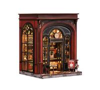 Chinoket Book Nook Kit - Warmglow Coffee Model, DIY 3D Miniature Wooden Puzzle with LED Lights, Bookshelf Decor Craft Kit for Adults and Teens Home Decor & Gifts