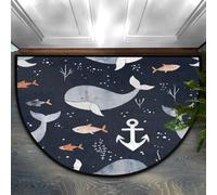 Chintiz Felpudo semicircular con diseño de ballena gris de dibujos animados, 36 x 24 pulgadas, tapete de entrada suave y absorbente con respaldo antideslizante, tapete de bienvenida para interiores