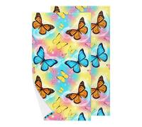 Chintiz Juego de 2 toallas de mano, diseño de mariposas tropicales de colores, altamente absorbentes, toalla suave para baño, cocina, dormitorio, spa, casa de campo, hotel, té de invitados