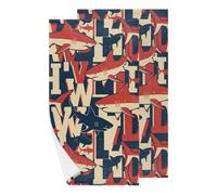 Chintiz Juego de 2 toallas de mano, diseño retro de tiburón, altamente absorbentes, suaves, para adultos, niños, baño, cocina, dormitorio, decoración