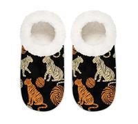 Chintiz Pantuflas para mujer, suaves, acogedoras, cálidas, para mujeres y hombres, con estampado animal de tigre, felpa mullida, antideslizantes, parte trasera cerrada, zapatos de casa para invierno