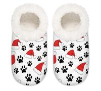 Chintiz Pantuflas para mujer, suaves, acogedoras, cálidas, para mujeres y hombres, con estampado de huellas de gato de Navidad, antideslizantes, con parte trasera cerrada, zapatos de casa para