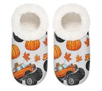 Chintiz Pantuflas para mujer, suaves, acogedoras, cálidas, para mujeres y hombres, cosecha de calabaza, camiones monstruos, felpa mullida, antideslizantes, parte trasera cerrada, zapatos de casa para