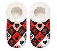 Chintiz Pantuflas para mujer, suaves, acogedoras, cálidas, para mujeres y hombres, estampado de huellas de perro a cuadros, felpa mullida, antideslizante, parte trasera cerrada, zapatos de casa para