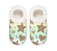 Chintiz Pantuflas para mujer, suaves, acogedoras, cálidas, para mujeres y hombres, estampado de leopardo, estrellas, corazones, felpa mullida, antideslizantes, parte trasera cerrada, zapatos de casa