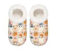 Chintiz Pantuflas para mujer, suaves, acogedoras, cálidas, para mujeres y hombres, fantasmas de Halloween, peludas, antideslizantes, con parte trasera cerrada, zapatos de casa para invierno