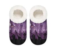 Chintiz Pantuflas para mujer, suaves, acogedoras, cálidas, para mujeres y hombres, fantasmas de Halloween, cementerio, felpa mullida, antideslizantes, parte trasera cerrada, zapatos de casa para