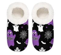 Chintiz Pantuflas para mujer, suaves, acogedoras, cálidas, para mujeres y hombres, fantasmas de Halloween, color morado, mullidas, antideslizantes, con parte trasera cerrada, zapatos de casa para
