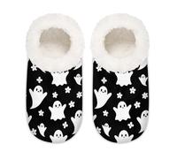 Chintiz Pantuflas para mujer, suaves, acogedoras, cálidas, para mujeres y hombres, fantasmas de Halloween, peludas, antideslizantes, con parte trasera cerrada, zapatos de casa para invierno