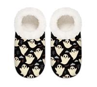 Chintiz Pantuflas para mujer, suaves, acogedoras, cálidas, para mujeres y hombres, fantasmas de Halloween, peludas, antideslizantes, con parte trasera cerrada, zapatos de casa para invierno