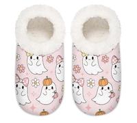 Chintiz Pantuflas para mujer, suaves, acogedoras, cálidas, para mujeres y hombres, fantasmas de Halloween, peludas, antideslizantes, con parte trasera cerrada, zapatos de casa para invierno