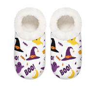 Chintiz Pantuflas para mujer, suaves, acogedoras, cálidas, para mujeres y hombres, fantasmas de Halloween, sombrero de bruja, felpa mullida, antideslizante, espalda cerrada, zapatos de casa para
