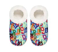 Chintiz Pantuflas para mujer, suaves, acogedoras, cálidas, para mujeres y hombres, graffiti del alfabeto, de felpa, antideslizantes, con parte trasera cerrada, zapatos de casa para invierno