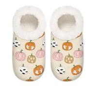 Chintiz Pantuflas para mujer, suaves, acogedoras, cálidas, para mujeres y hombres, Halloween, calabaza, murciélagos, fantasmas, felpa mullida, antideslizantes, espalda cerrada, zapatos de casa para