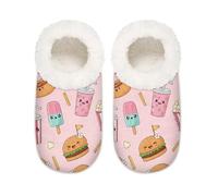 Chintiz Pantuflas para mujer, suaves, acogedoras, cálidas, para mujeres y hombres, hamburguesas de perro caliente, helado, felpa mullida, antideslizantes, con parte trasera cerrada, zapatos de casa