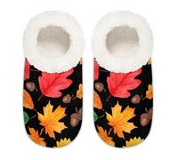 Chintiz Pantuflas para mujer, suaves, acogedoras, cálidas, para mujeres y hombres, hojas de arce, bellota, otoño, felpa mullida, antideslizantes, parte trasera cerrada, zapatos de casa para invierno