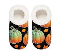 Chintiz Pantuflas para mujer, suaves, acogedoras, cálidas, para mujeres y hombres, hojas de arce de otoño, calabaza, felpa mullida, antideslizantes, parte trasera cerrada, zapatos de casa para