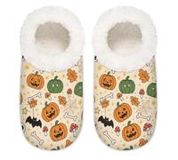 Chintiz Pantuflas para mujer, suaves, acogedoras, cálidas, para mujeres y hombres, huesos de calabaza, para Halloween, felpa mullida, antideslizantes, con parte trasera cerrada, zapatos de casa para