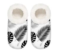 Chintiz Pantuflas para mujer, suaves, acogedoras, cálidas, para mujeres y hombres, monocromáticas, hojas tropicales, de felpa, antideslizantes, con parte trasera cerrada, zapatos de casa para invierno