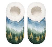 Chintiz Pantuflas para mujer, suaves, acogedoras, cálidas, para mujeres y hombres, montañas y bosques, de felpa, antideslizantes, con parte trasera cerrada, zapatos de casa para invierno, dormitorio