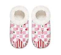 Chintiz Pantuflas para mujer, suaves, acogedoras, cálidas, para mujeres y hombres, para el día de San Valentín, de felpa, antideslizantes, con parte trasera cerrada, zapatos de casa para invierno