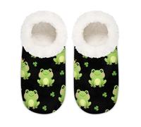 Chintiz Pantuflas para mujer, suaves, acogedoras, cálidas, para mujeres y hombres, trébol de rana del día de San Patricio, antideslizantes, con parte trasera cerrada, zapatos de casa para invierno