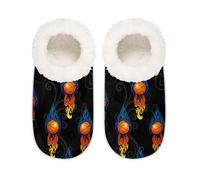 Chintiz Pantuflas suaves y acogedoras para mujer, cálidas, para mujeres y hombres, de baloncesto, de fuego, de felpa, antideslizantes, con parte trasera cerrada, zapatos de casa para invierno