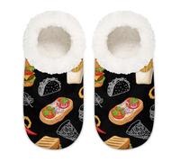 Chintiz Pantuflas suaves y acogedoras para mujer, cálidas, para mujeres y hombres, hamburguesas fritas, peludas, antideslizantes, con parte trasera cerrada, zapatos de casa para invierno, dormitorio