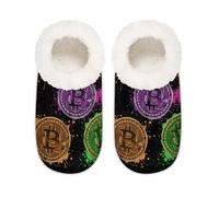 Chintiz Pantuflas suaves y acogedoras para mujer y hombre, coloridas, de felpa mullida, antideslizantes, con parte trasera cerrada, para invierno, dormitorio, interior y exterior, Colorido Bitcoin