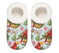 Chintiz Pantuflas suaves y acogedoras para mujer y hombre, diseño cardenal de Navidad, antideslizantes, con parte trasera cerrada, zapatos de casa para invierno, dormitorio, interior y exterior