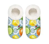Chintiz Pantuflas suaves y acogedoras para mujer y hombre, diseño de azulejos de limón, antideslizantes, con parte trasera cerrada, zapatos de casa para invierno, dormitorio, interior y exterior
