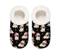 Chintiz Pantuflas suaves y acogedoras para mujer y hombre, diseño de bulldog de Navidad, antideslizantes, con parte trasera cerrada, para invierno, dormitorio, interior y exterior, Bulldog Christmas