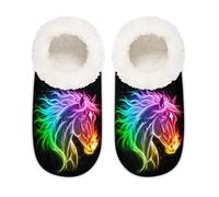 Chintiz Pantuflas suaves y acogedoras para mujer y hombre, diseño de caballo de fuego, antideslizantes, con parte trasera cerrada, para invierno, dormitorio, interior y exterior, Fire Horse, Large