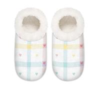 Chintiz Pantuflas suaves y acogedoras para mujer y hombre, diseño de corazones a cuadros pastel, antideslizantes, parte trasera cerrada, zapatos de casa para invierno, dormitorio, interior y exterior