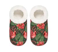 Chintiz Pantuflas suaves y acogedoras para mujer y hombre, diseño de flor de pascua cardenal, antideslizantes, con parte trasera cerrada, zapatos de casa para invierno, dormitorio, interior y exterior