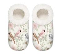 Chintiz Pantuflas suaves y acogedoras para mujer y hombre, diseño de flor de pascua cardenal de Navidad, antideslizantes, parte trasera cerrada, zapatos de casa para invierno, dormitorio, interior y