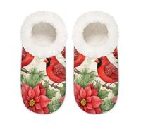 Chintiz Pantuflas suaves y acogedoras para mujer y hombre, diseño de flor de pascua cardenal de Navidad, antideslizantes, parte trasera cerrada, zapatos de casa para invierno, dormitorio, interior y