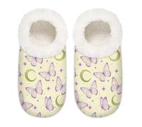 Chintiz Pantuflas suaves y acogedoras para mujer y hombre, diseño de mariposa y luna, mullidas, antideslizantes, con parte trasera cerrada, zapatos de casa para invierno, dormitorio, interior y