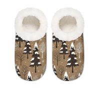 Chintiz Pantuflas suaves y acogedoras para mujer y hombre, diseño de reno del bosque de Navidad, antideslizantes, con parte trasera cerrada, zapatos de casa para invierno, dormitorio, interior y